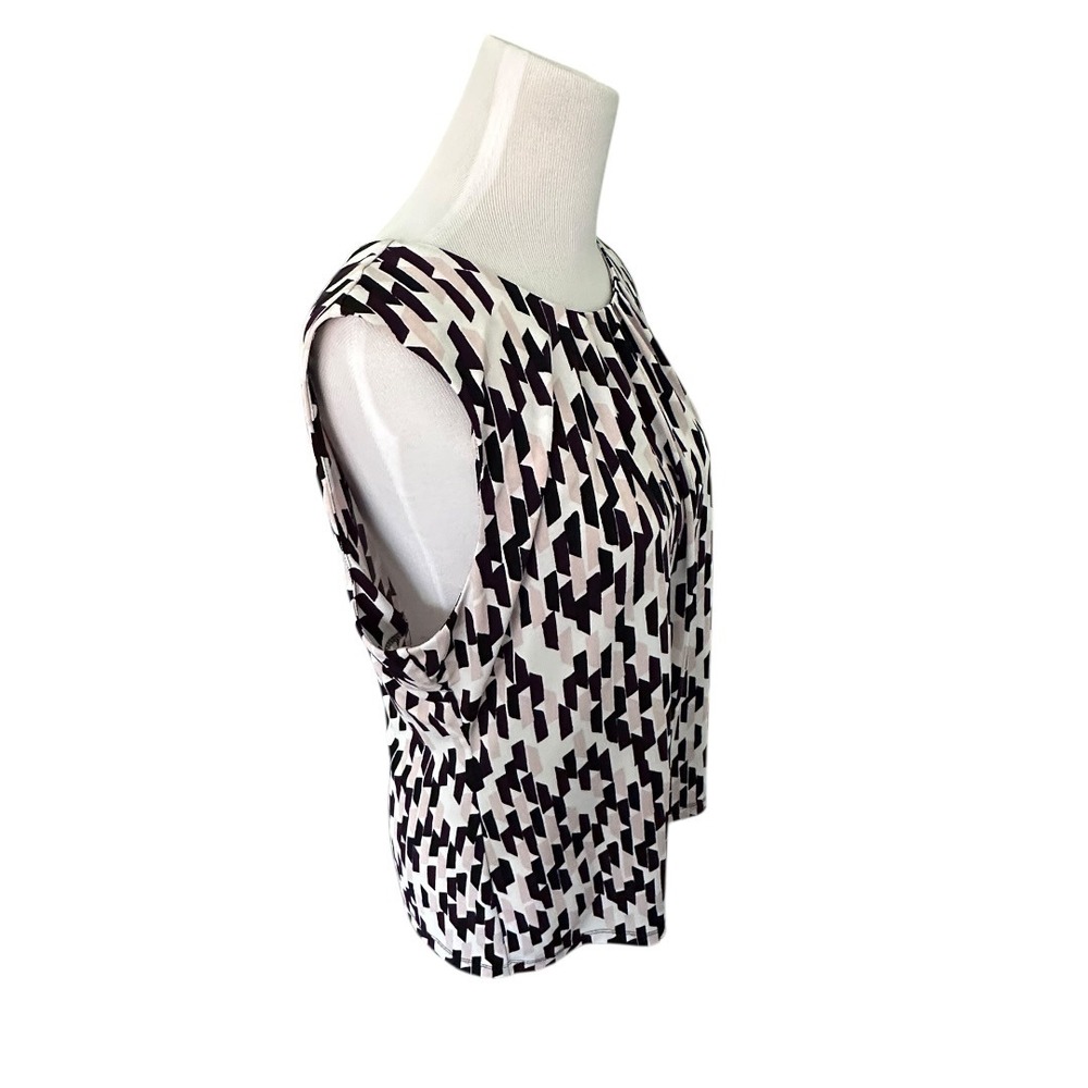 Calvin Klein Blouse Womens XL Pink Black Geometric Pleated Shell Polyester - Picture 6 of 16